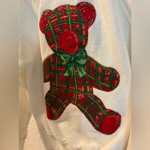 Vintage Kids Hanes Sweatshirt christmas bear plaid glitter green red OOAK